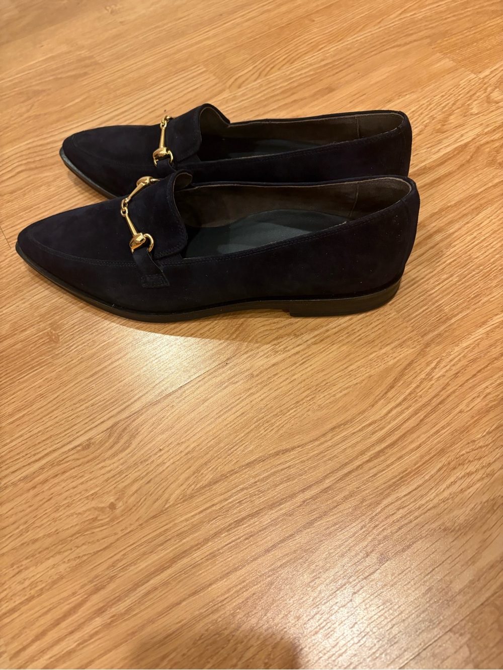 Paul Green Navy Suede Loafers with Gold Bit - Picture 2 of 7